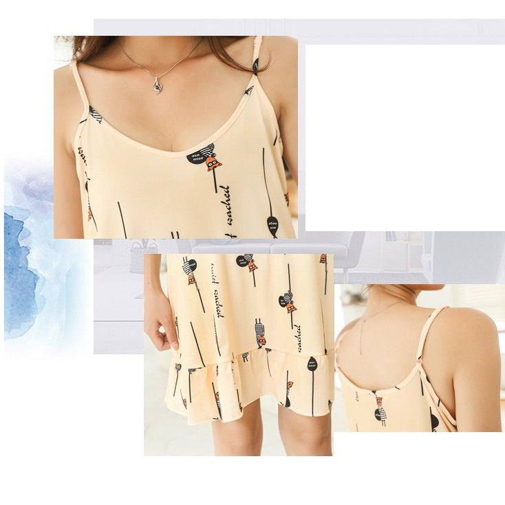 Váy ngủ nữ 2 dây họa tiết xinh, chất vải mềm mịn, thoáng mát Vn38