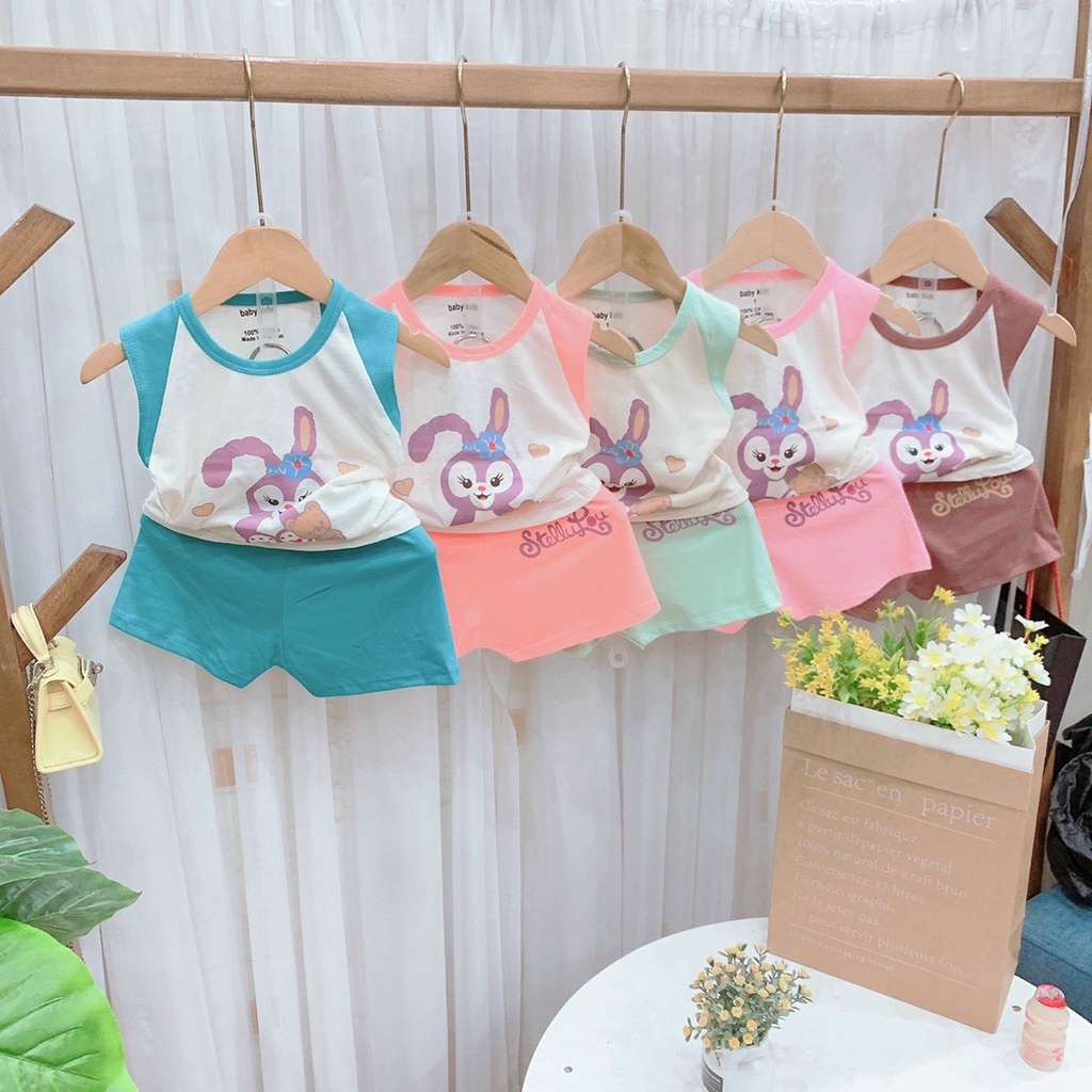 Quần áo trẻ em cotton cho bé gái cho bé từ 8-18kg, bộ đồ bé gái, bộ thỏ sát nách