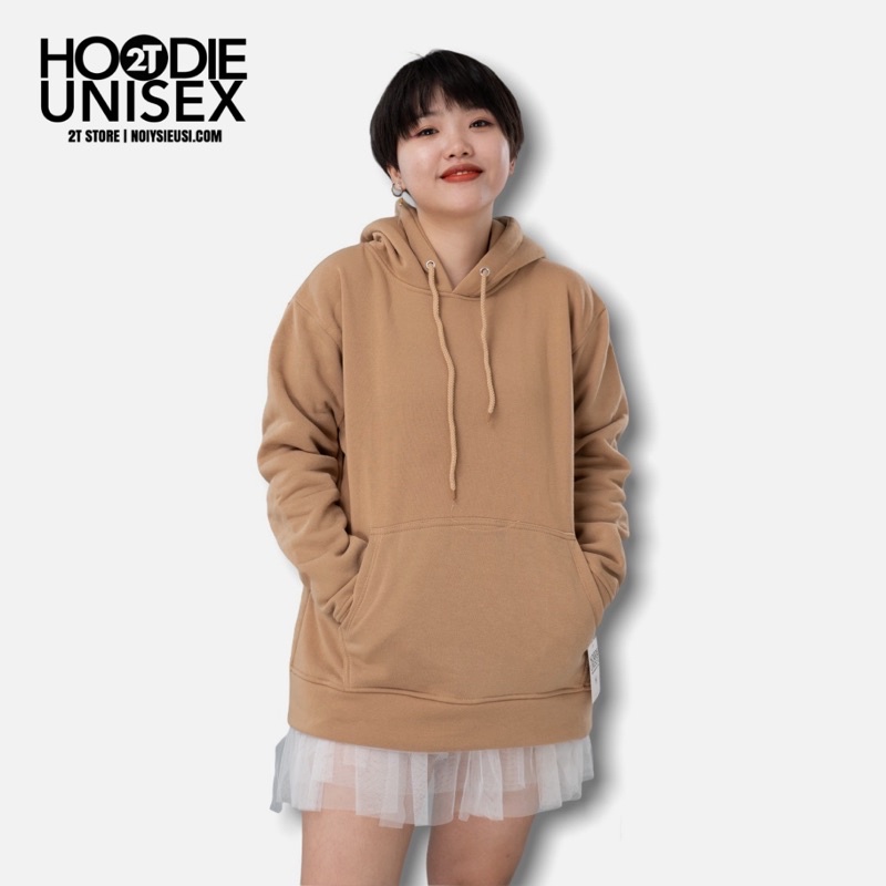 Áo hoodie unisex 2T Store H18 màu kem tan cafe - Áo khoác nỉ bông nữ chui đầu nón 2 lớp dày dặn chất lượng đẹp