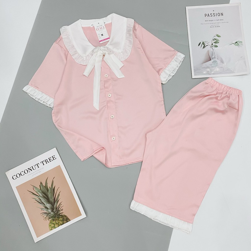 Bộ pijama lửng lụa latin phối hàn loại 1 cao cấp, mềm mịn, mát, không nhăn nhàu, bai xù, mẫu tiểu thư mặc bao xinh!