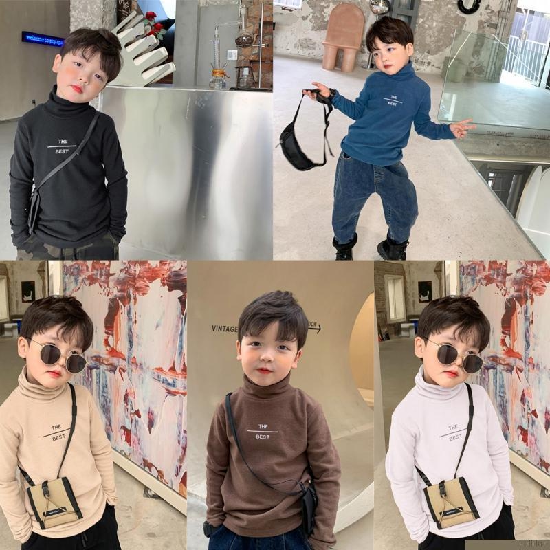 Áo thun chất nhung mềm cổ lọ màu trơn thời trang dành cho bé