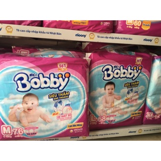 Bỉm dán Bobby size M 76 miếng, L68, XL62