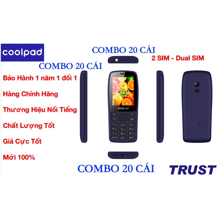 COMBO 20 CÁI - Điện Thoại Phổ Thông Coolpad F212 màn hình 2.4 inch 2 SIM-Màu Xanh đen -BH 1 năm 1 đổi 1