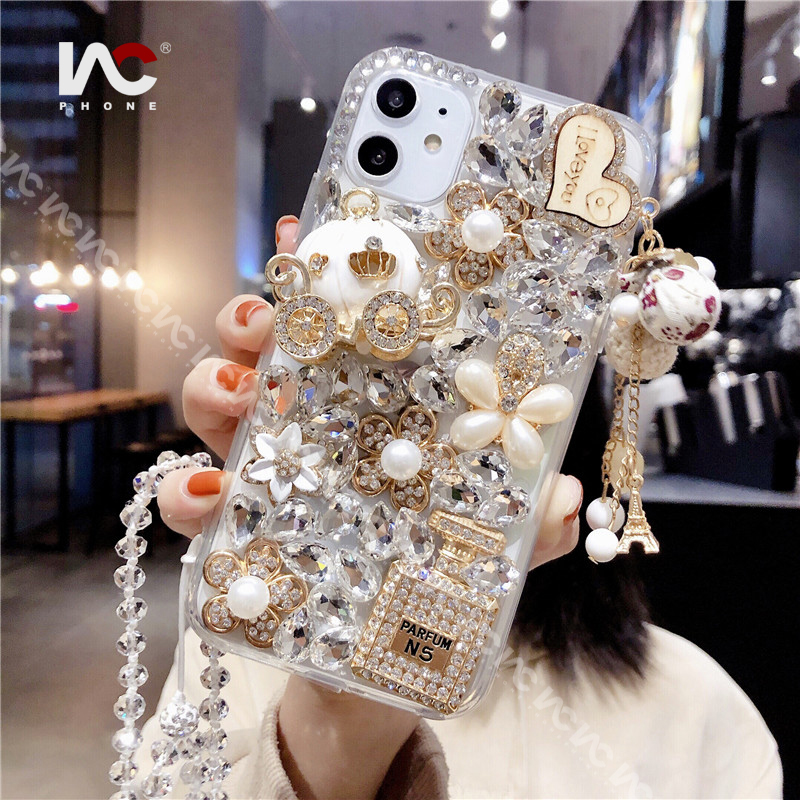 Ốp Điện Thoại Đính Kim Cương Lấp Lánh Sang Trọng Kèm Dây Đeo Cho iphone 15promax 15 pro 14 promax 14 plus 12 13 pro max 11