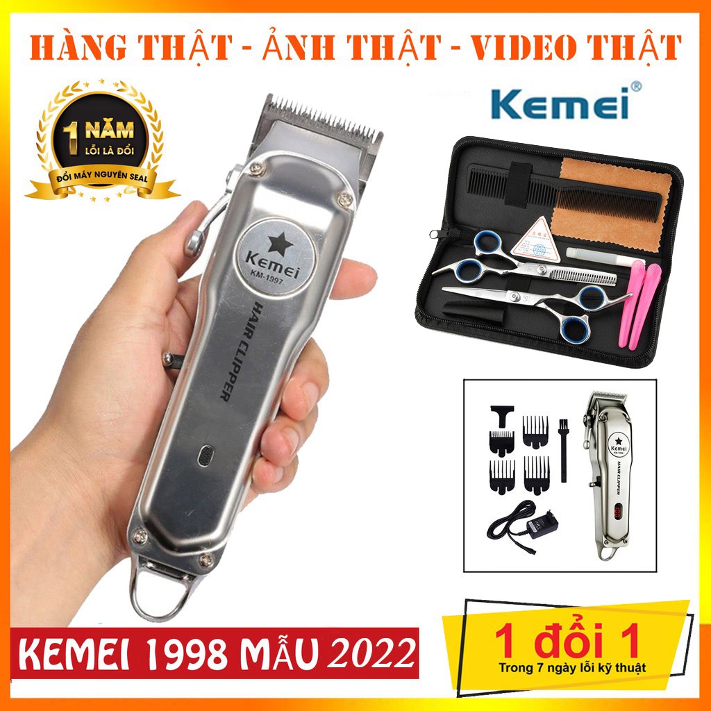 Tông đơ cắt tóc chuyên nghiệp Kemei KM-1998 phiên bản pro Pin 2000mAh, Tăng đơ cắt tóc gia đình kèm phụ kiện.