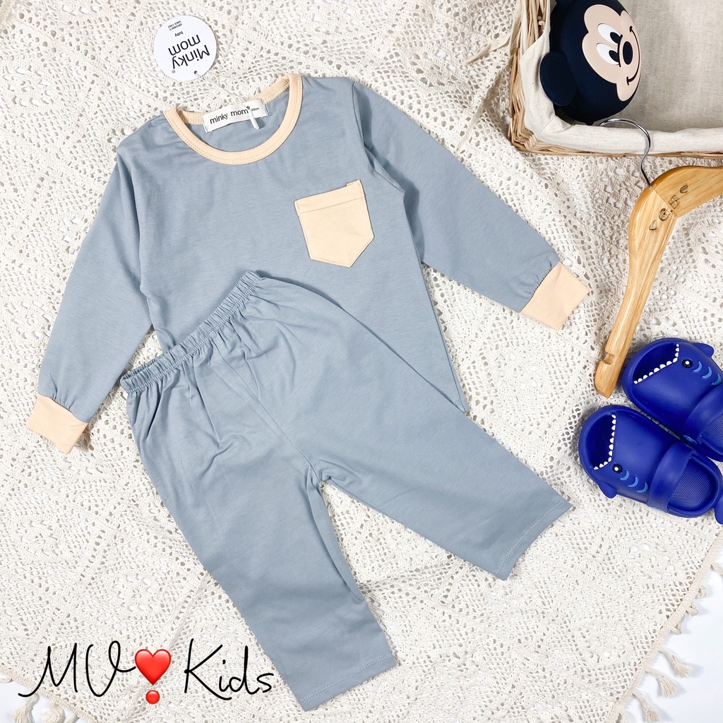 [SALE] Bộ Quần Áo Bé Gái, Bé Trai Minky Mom 100% Cotton Túi Ngực Phối Viền, Bộ Dài Tay Cho Bé Mặc Nhà Thu Đông MKMTD2146