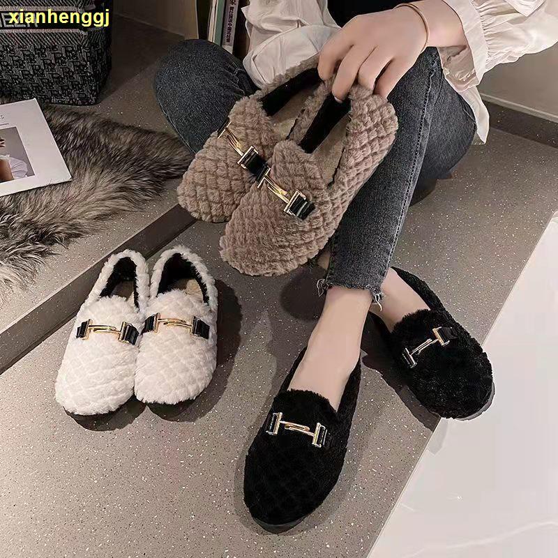 Giày Lười Lót Nhung cotton Giữ Ấm Mùa Thu Đông Mới 2021 Dành Cho Phụ Nữ Trung Niên