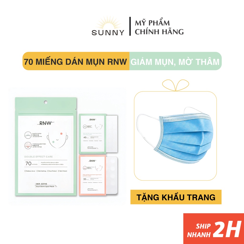 Bộ 70 miếng dán mụn RNW Double Effect Care nội địa Hàn Quốc giúp giảm mụn, mờ thâm