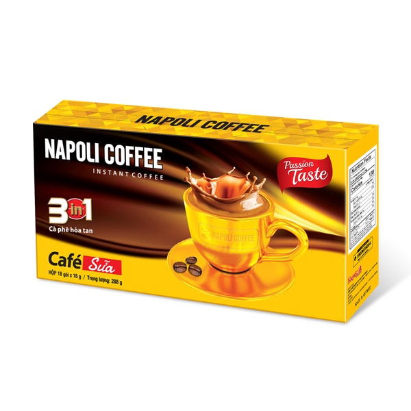 Cà phê hòa tan sữa dây Napoli Coffee 3in1 - 10 gói x 16g -sẽ mang lại hương vị ngọt thơm béo từ sữa ,vị đắng hạt cà phê