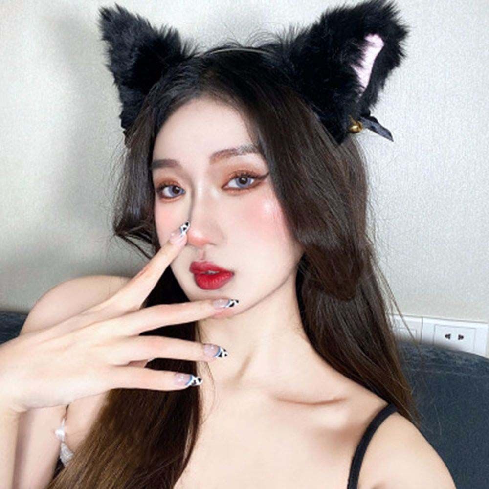 Băng Đô Tai Mèo Bằng Vải Bông Không Trượt Đính Chuông Nhiều Màu Sắc Phong Cách Lolita Hàn Quốc Cho Nữ