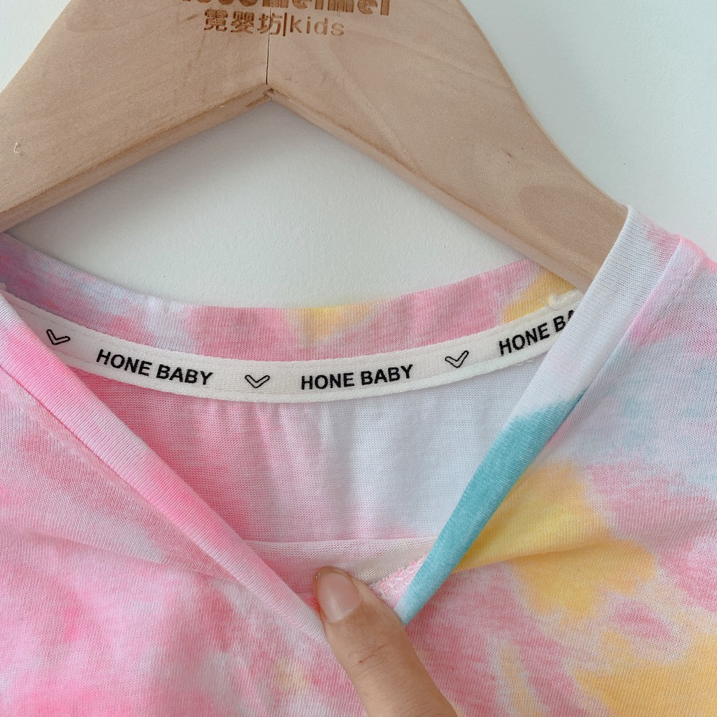 Áo Thun Tay Ngắn Họa Tiết Màu Nhuộm Phong Cách Hàn Quốc Cho Bé Gái