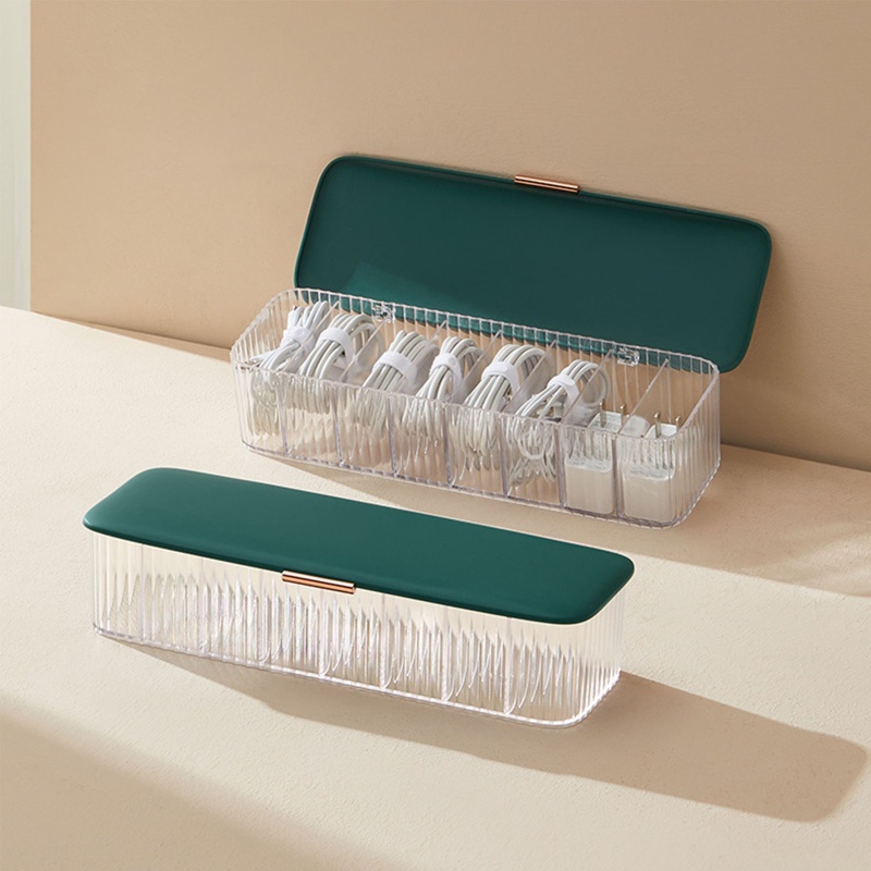 Hộp Đựng Dây Cáp Sạc / Tai Nghe 8 Ngăn Chống Bụi Có Nắp Đậy