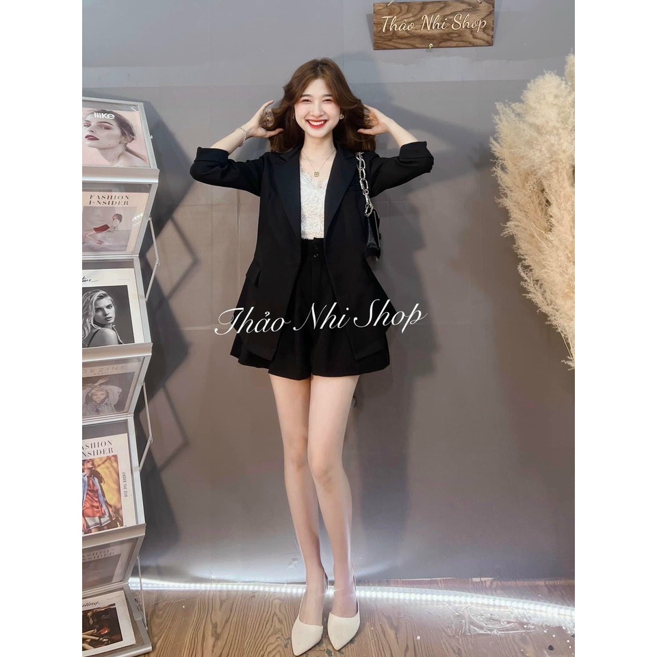 set áo khoác blazer kèm quần short viền Hàn Quốc