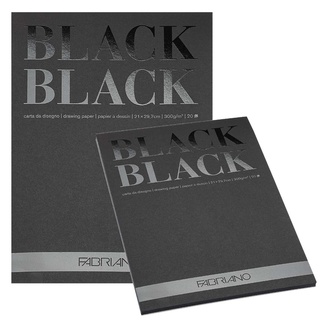 Sổ gáy keo giấy đen vẽ phác thảo, chì, phấn tiên, màu nước, mực vẽ Fabriano Black Black 300gsm, 20 tờ - A4/A3