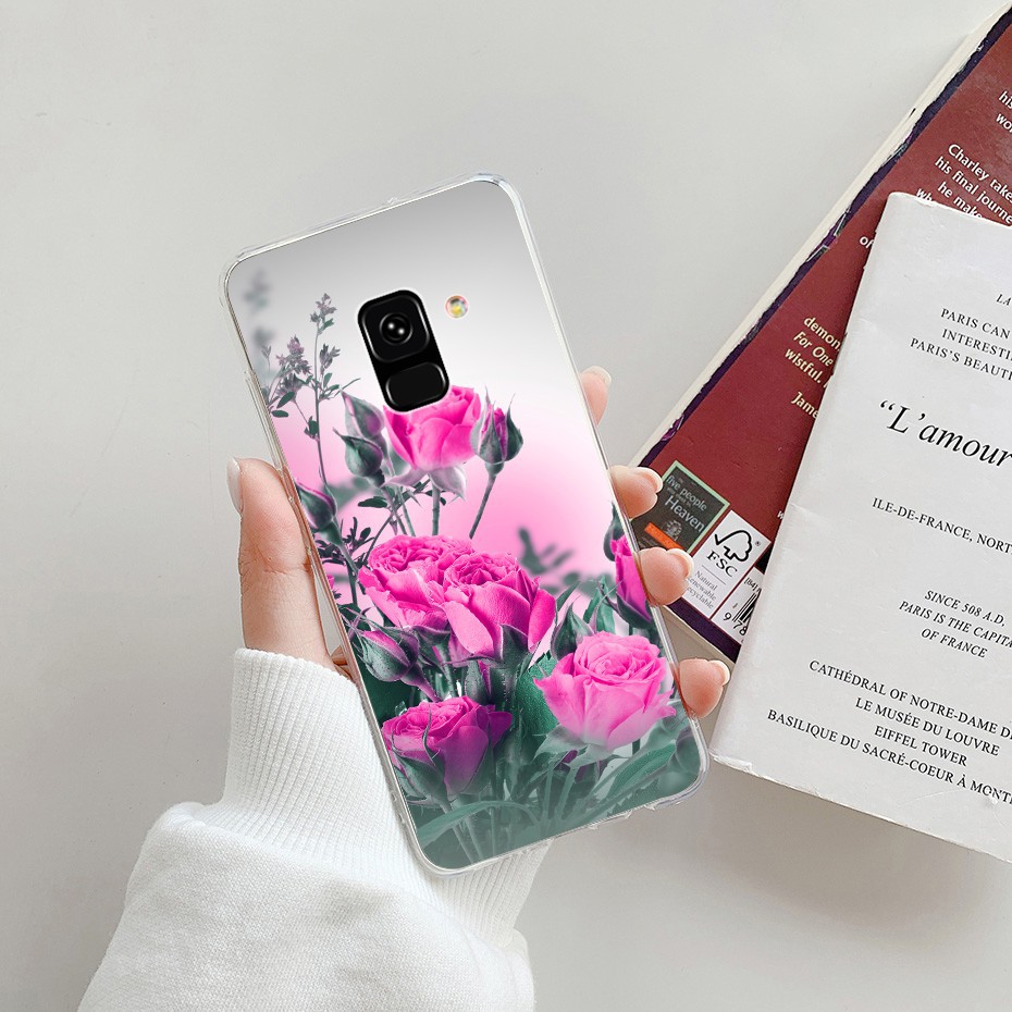 Samsung Galaxy A8 Plus 2018 A8+ Phone Case Soft TPU Silicone Clear Flower Cute Printing Case Cover