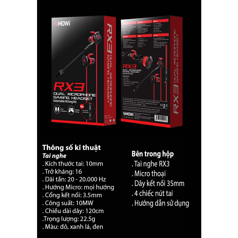 Tai nghe Gaming có mic Plextone xMOWi RX3 | Mic kép, tai nghe nhét tai chuyên dùng chơi game mobile