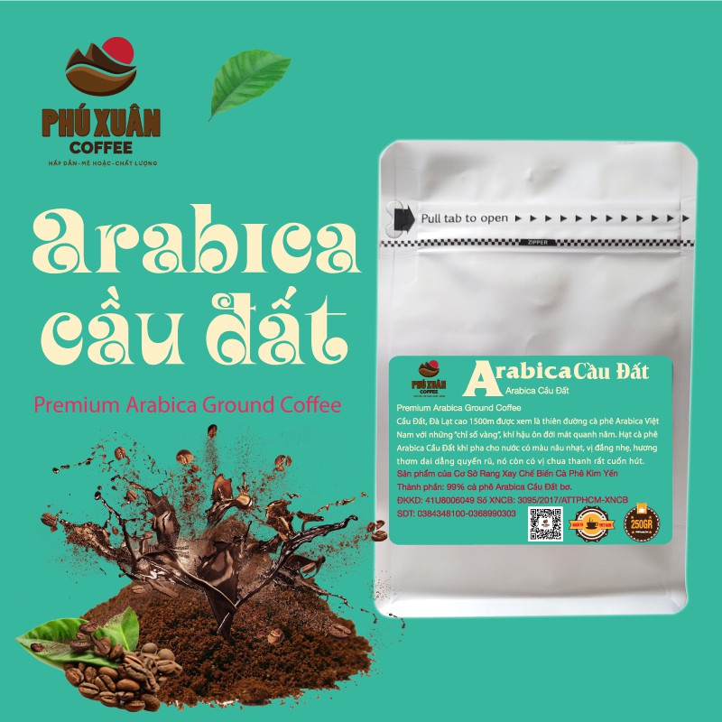 250gr Cà Phê Arabica Cầu Đất tẩm bơ Phú Xuân Coffee- Cafe bột rang xay pha phin