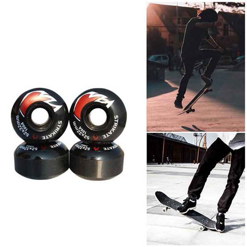 STRIKATE 4Pcs Skateboard Wheels PU Skateboard Parts & Free 8Pcs Bearings Black 52mmx30mm Wheels 100A High-Density,White