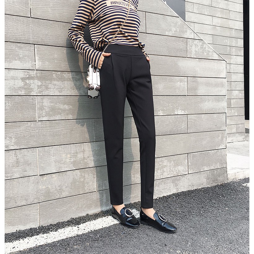 Quần Baggy cạp cao lưng chun - Kiểu dáng Hàn Quốc - Chất vải tuyết mưa mềm mại - Dáng đứng - Form mặc thoải mái | BigBuy360 - bigbuy360.vn