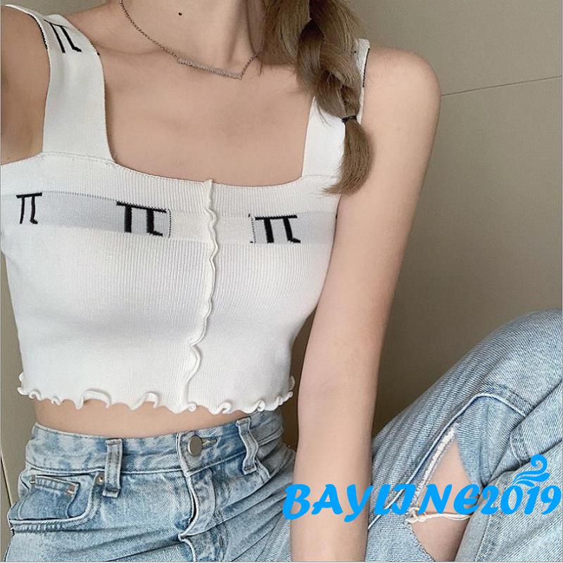 Áo Croptop Hai Dây Họa Tiết Chữ Cái Thời Trang Nữ Gợi Cảm