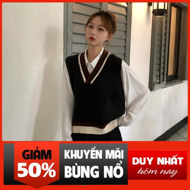 Áo gile dệt kim cổ chữ V phong cách Hàn Quốc rộng rãi dành cho học sinh
