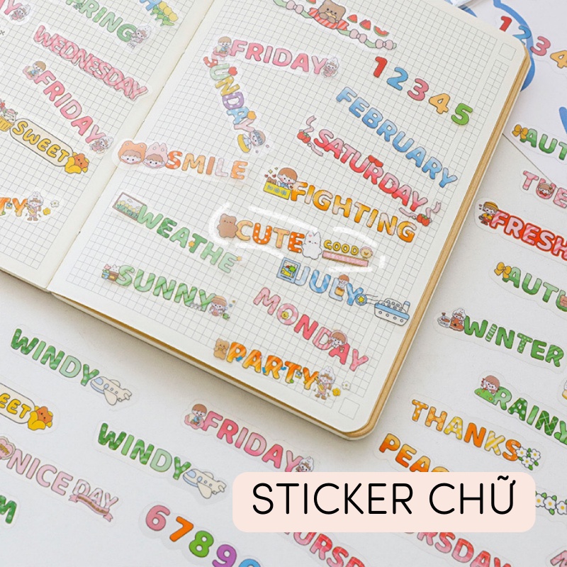 Set 48 miếng sticker chữ Tiếng Anh sáng tạo trang trí