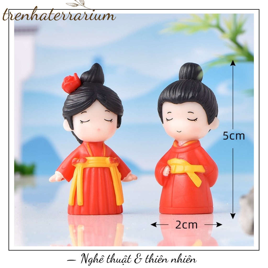 Tiểu cảnh cặp đôi búp bê trang phục cổ trang cặp đôi trang trí đám cưới sáng tạo vi cảnh, terrarium