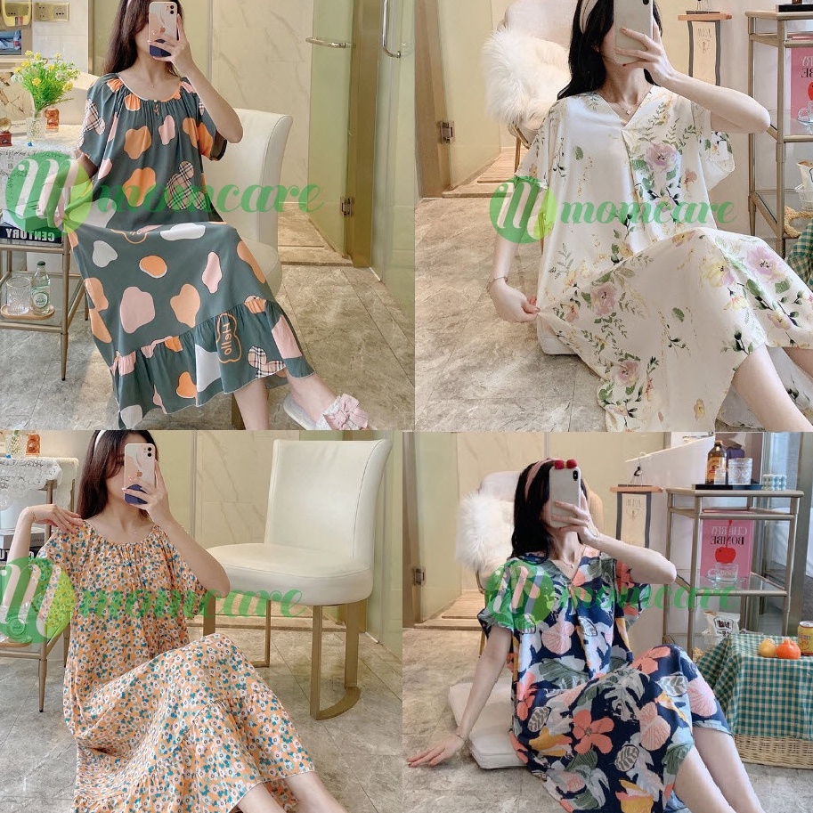 Váy đầm Lanh bầu mặc nhà Siêu mát hàng loại 1 - Đồ ngủ nữ cho mẹ Bigsize dáng thời trang thiết kế đẹp giá rẻ