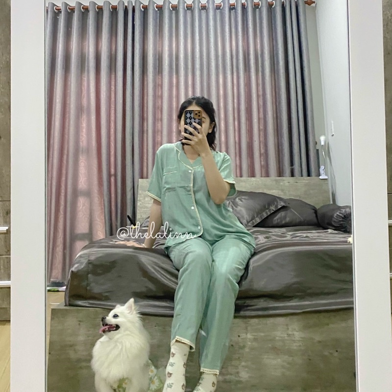 [ ẢNH THẬT ] Set pijama cổ bẻ tay ngắn quần dài chất đũi mát