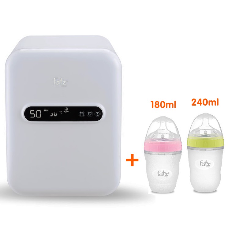 [Mã FMCGM50 - 8% đơn 250K] COMBO Máy tiệt trùng sấy khô UV Fatzbaby FB4706SL và Bình sữa silicon 180ml / 240ml