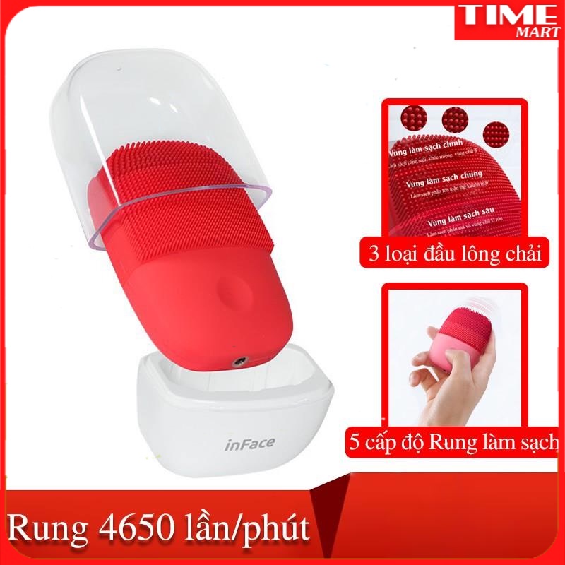 [CHÍNH HÃNG] Máy rửa mặt Xiaomi inFace gen2 (đỏ) lông dài và êm hơn (MẪU MỚI 2022) [TIME_MART siêu thị tiện ích]