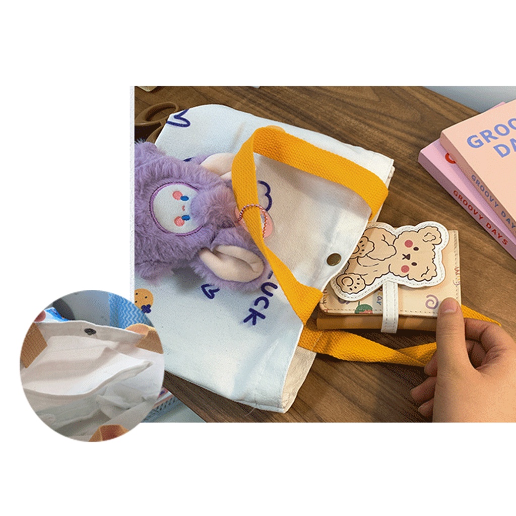 Túi vải canvas tote xách tay một vai di động sức chứa lớn mua sắm quà tặng sinh viên hoạt hình dễ thương