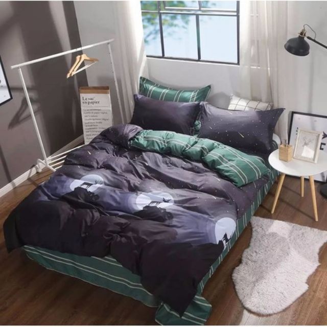Bộ HƯƠU BÓNG ĐÊM set cotton poly 4 món chăn ga gối Hàn Quốc