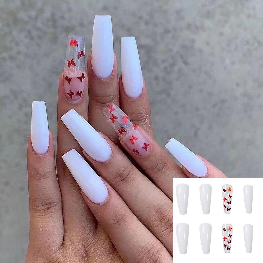 NIUYOU Hộp 24 Móng Tay Giả Che Phủ Toàn Diện Họa Tiết Bươm Bướm