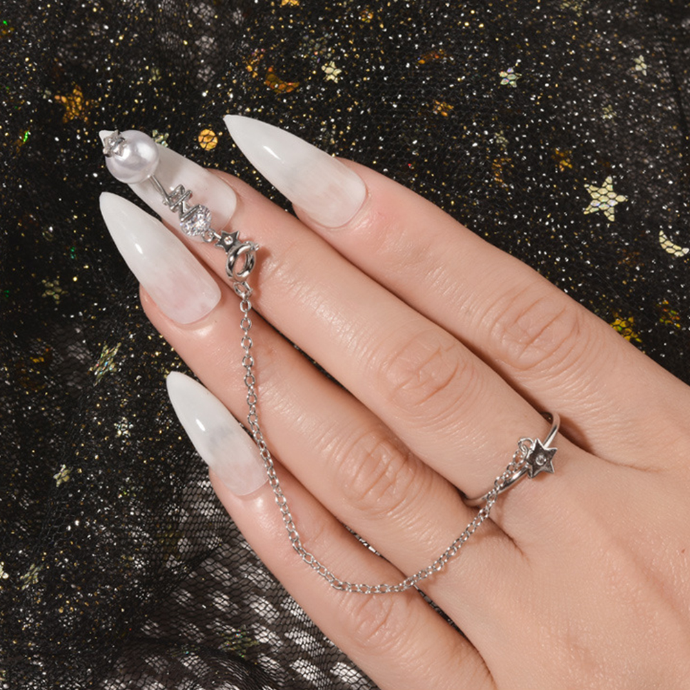 Nhẫn Đeo Móng Tay Hình Trăng Sao Đính Đá Xinh Xắn Dành Cho Nữ