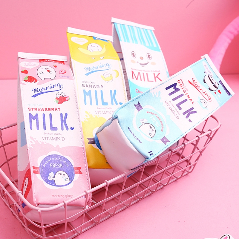 Túi đựng bút hình hộp sữa có khóa kéo kiểu Nhật Bản dễ thương