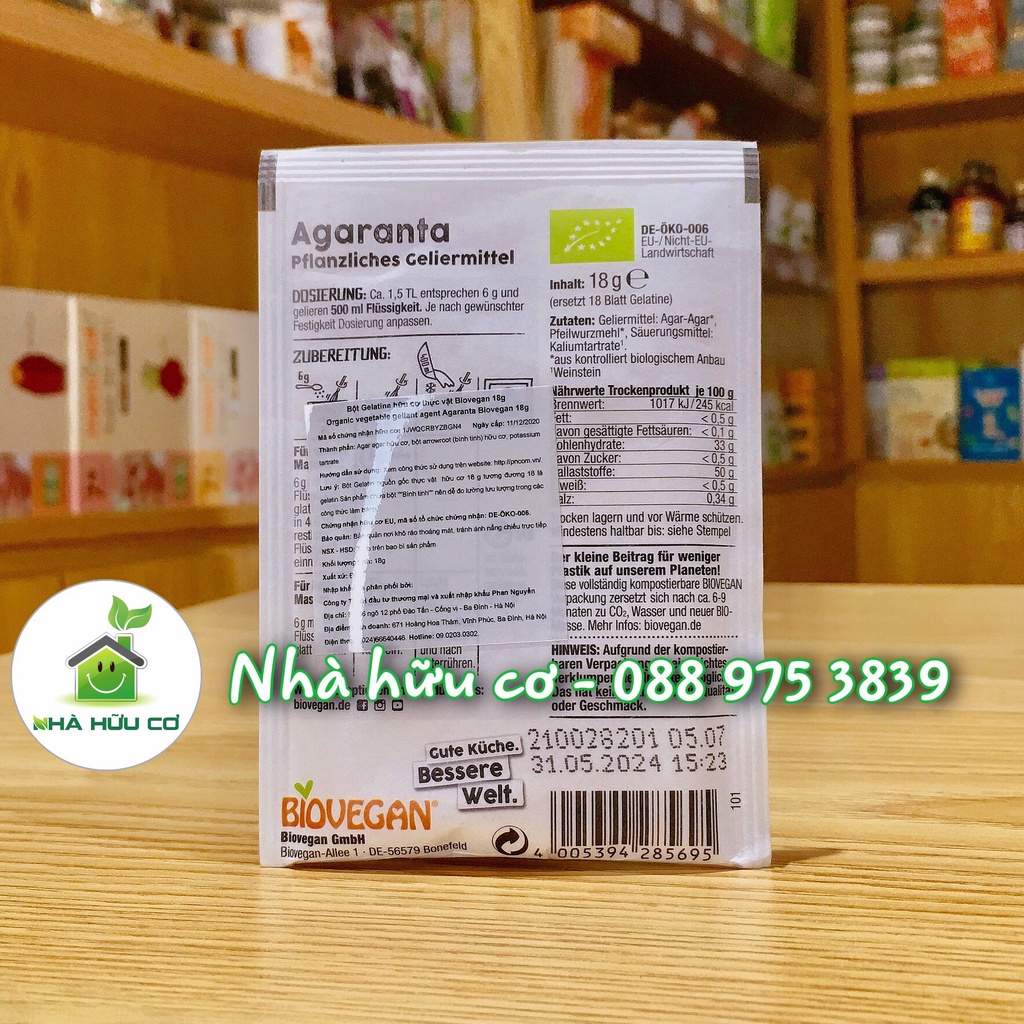 Bột rau câu hữu cơ Agar - Agar Biovegan 30g - Date: 31/5/2024
