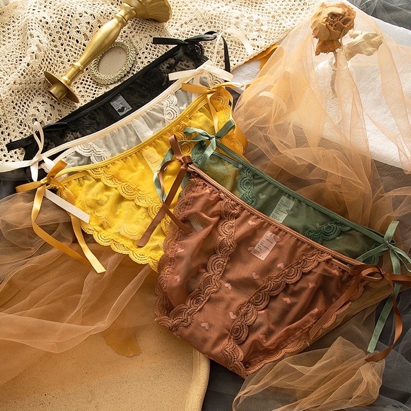 Quần Lót Nữ ❤️ Quần Lót Ren Họa Tiết Tim Thắt Nơ Hông Sexy Điệu Đà mẫu - QLot Tim 039