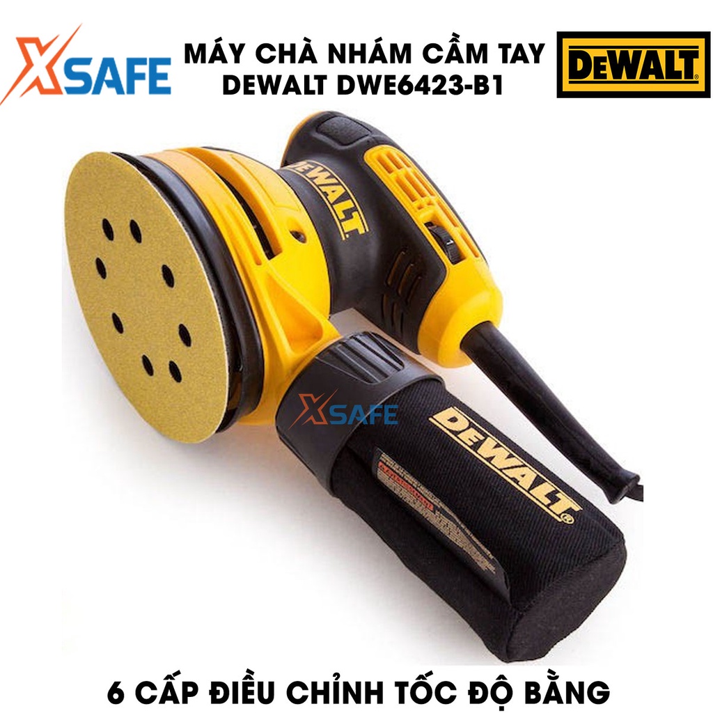 Máy chà nhám kèm đế chà, túi chứa bụi Máy chà nhám cầm tay DeWalt đa cấp tốc độ cơ chế tự động hút bụi, vỏ máy cách điện