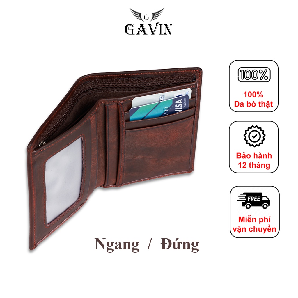 Ví Nam Cao Cấp Chính Hãng GAVIN Bóp Nam Da Bò Pullup Wax Nâu Thật Thiết kế cổ điển Bảo Hành 12 Tháng