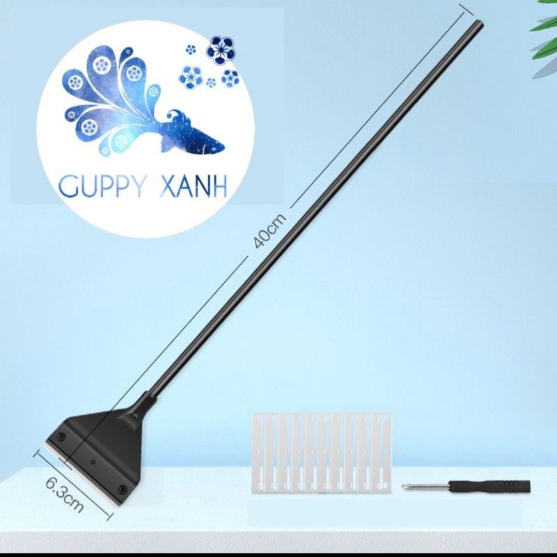 Cây Cạo Rêu Thủy Sinh Inox QANVEE Q1 Q3 - Tặng Kèm 10 Lưỡi Cạo Chuyên Dụng cho cây size lớn