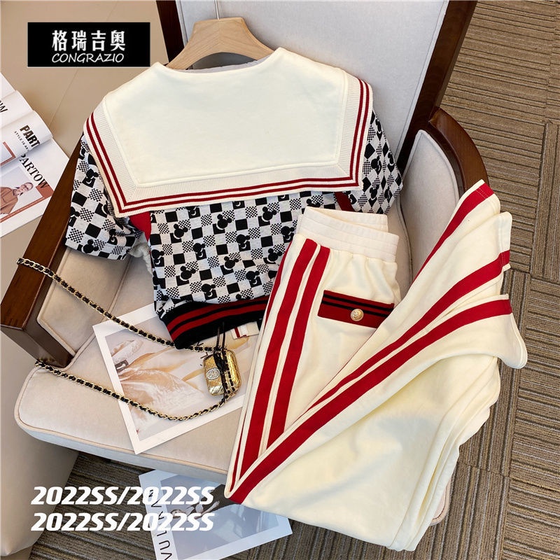 Bộ Áo Thun Ngắn Tay + Quần Short Ống Rộng Thời Trang Mùa Hè 2022 Cho Nữ