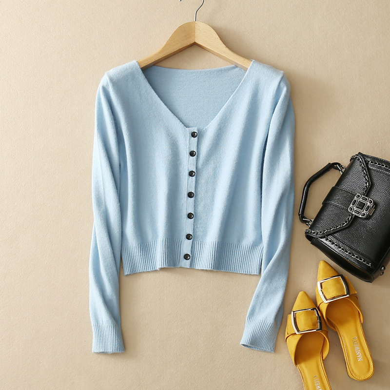 SUXI Áo Cardigan Dệt Kim Tay Dài Lưng Cao Màu Trơn Thời Trang Mùa Thu Cho Phái Nữ