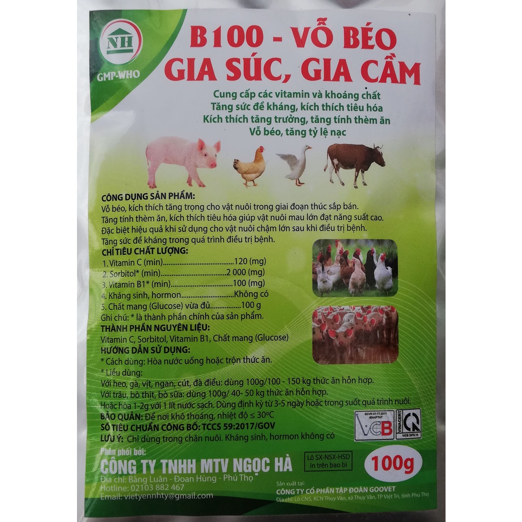 1 gói 100g B100 Dùng vỗ béo cho gia súc, gia cầm của công ty Ngọc Hà