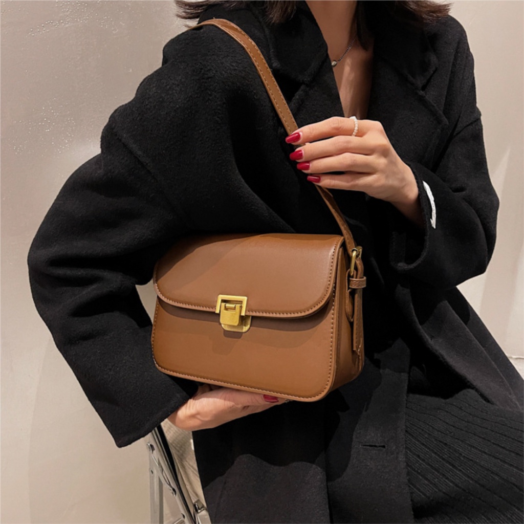 Hàng chuẩn QC - Túi đeo chéo dáng vuông vintage trẻ trung khoá gập thanh lịch - Basic.Shine mã BS01 - Hàng