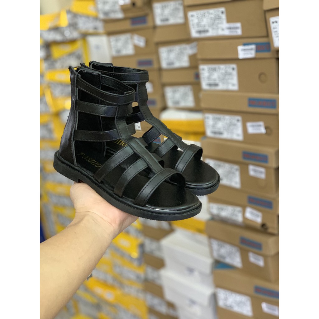 Giày Sandal chiến binh bé gái 5 - 12 tuổi thời trang da mềm, màu đen dễ phối đồ đi chơi đi biển hè phong cách SG48