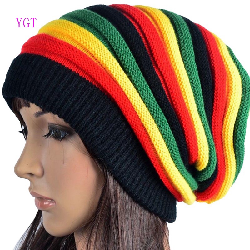 Mũ len beanie giữ ấm đầu màu sắc cầu vồng ấn tượng