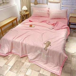Bộ Chăn Ga Gối Cotton Đũi Gấu Teddy Baby Bear chăn trần hè