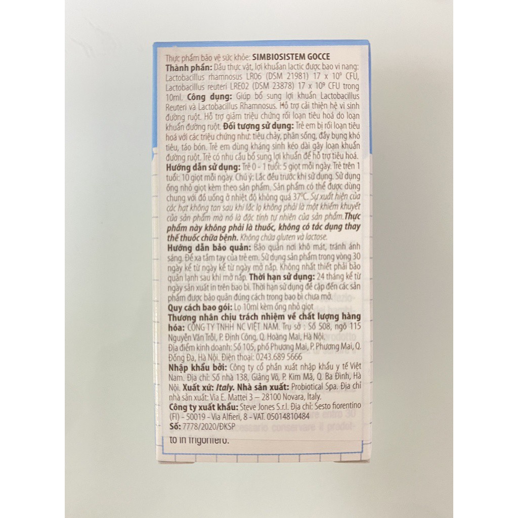 Buona Simbiosistem GOCCE men vi sinh nhỏ giọt của Ý - 1 lọ 10ml