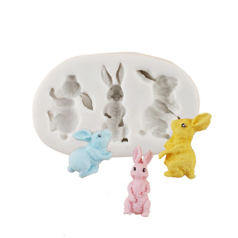 Khuôn silicone làm bánh sô cô la tạo hình 3 chú thỏ 3D đáng yêu